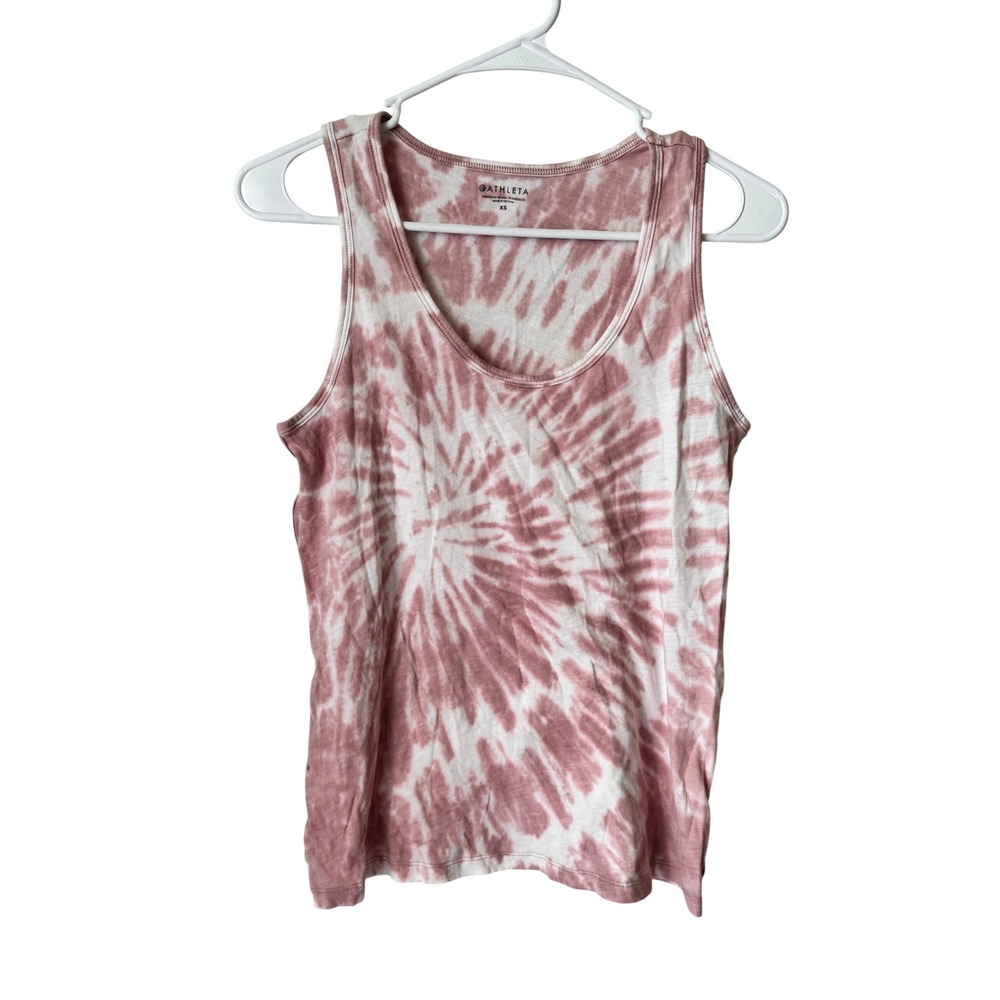 Athleta Pink White Tie Dye Cotton Scoop Neck Tank Top XS RN 54023